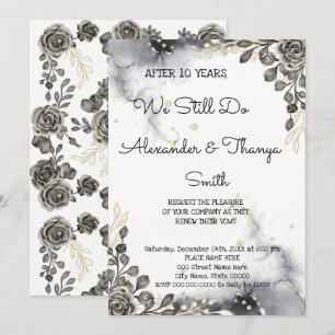Black&Gold Roses Wedding Anniversary Renewal Vows Invitation