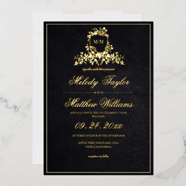 Black & Gold Royal Calligraphy Crest Wedding (Envelope)