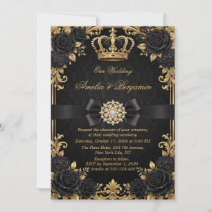 Black Gold Royal Crown Elegant Wedding Invitation
