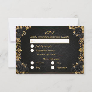 Black Gold Royal Crown Elegant Wedding RSVP Card