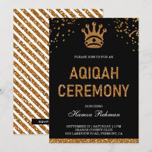 Black Gold Royal Crown Prince Aqiqah Invitation