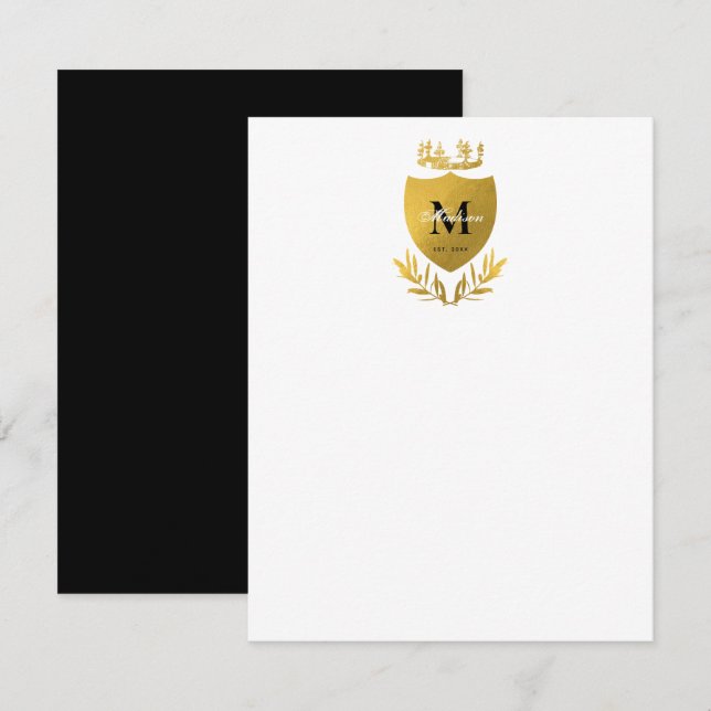 Black & Gold Royal Emblem Shield Monogram  Card (Front/Back)