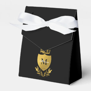Black & Gold Royal Emblem Shield Monogram Favour Box