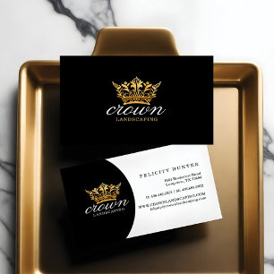Black & Gold Royal Floral & Foliage Crown Logo Business Card