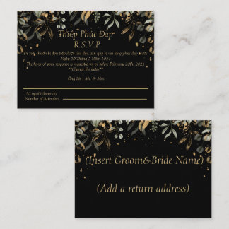 Black/Gold RSVP Wedding card English/Vietnamese