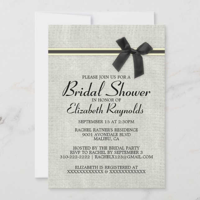 Black Gold Rustic Burlap Bridal Shower Invitations (Front)