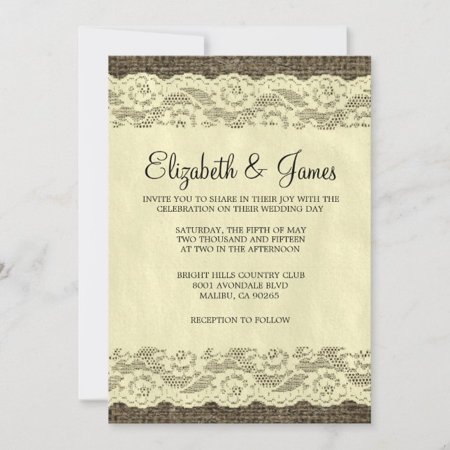 Black & Gold Rustic Lace Wedding Invitations (Front)