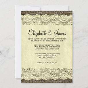 Black & Gold Rustic Lace Wedding Invitations
