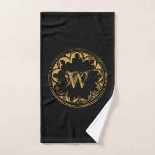 Black & Gold Rustic Vintage Distressed Monogram Bath Towel Set