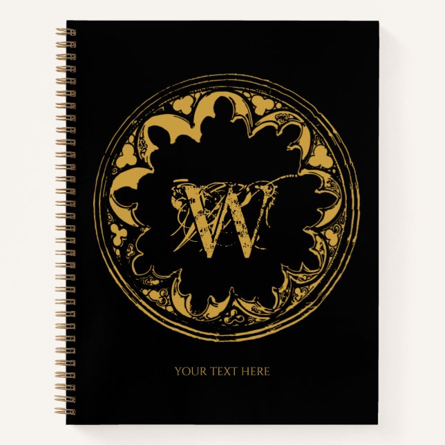Black & Gold Rustic Vintage Distressed Monogram Notebook (Front)