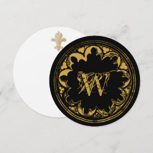 Black & Gold Rustic Vintage Distressed Monogram  Thank You Card