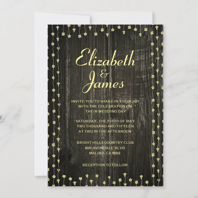 Black & Gold Rustic Wood Wedding Invitations (Front)