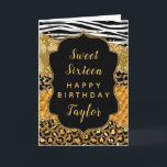 Black Gold Safari Agate Sweet 16 Happy Birthday Card<br><div class="desc">This black and gold safari themed agate birthday card can be personalised with a name or title such as daughter, granddaughter, niece, friend etc. The design features leopard spots, zebra stripes, fish scales and snake scales. The text combines handwritten script and modern sans serif fonts for a classy and sophisticated...</div>
