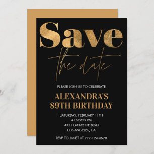 Black Gold Save the date 89th birthday Invitation