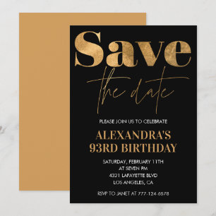 Black Gold Save the date 93rd birthday Invitation