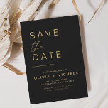 Black Gold Save the Date Elegant Minimalist Script<br><div class="desc">Wedding Elegant Black and Gold Save the Date Cards. The Save the Date cards contain a modern hand lettered cursive script typography that are elegant,  simple and modern to use after you minimalist simple wedding day celebration.</div>