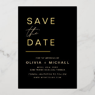 Black Gold Save the Date Elegant Photo Minimalist