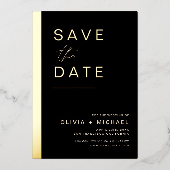 Black Gold Save the Date Elegant Photo Minimalist (Front)