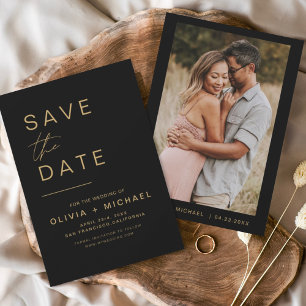 Black Gold Save the Date Elegant Photo Minimalist
