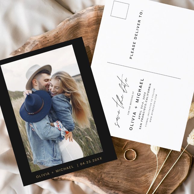 Black Gold Save the Date Postcard Photo Minimalist (Creator Uploaded)