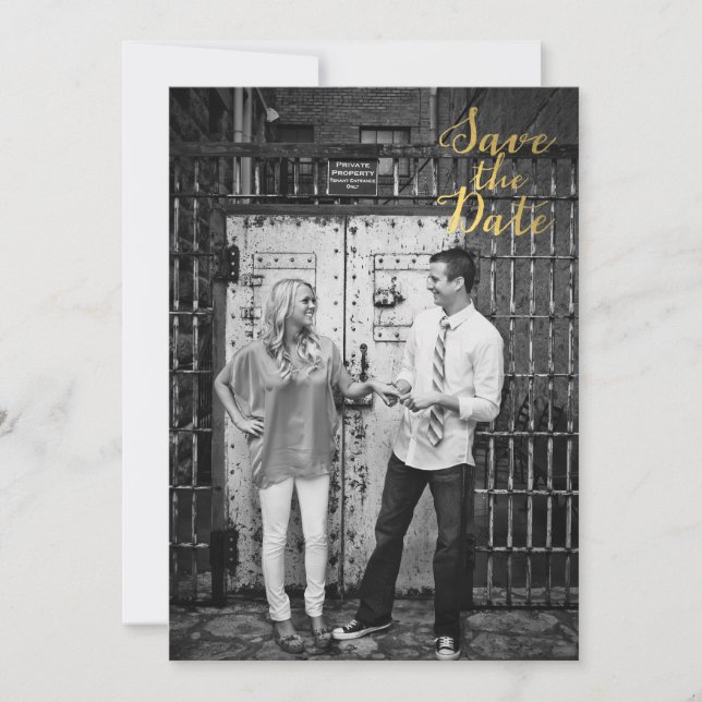 Black & Gold Save the Date Typography Invitation (Front)
