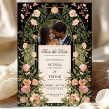 Black & Gold Save the Date with Pink Florals