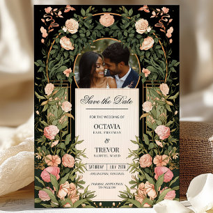 Black & Gold Save the Date with Pink Florals Invitation