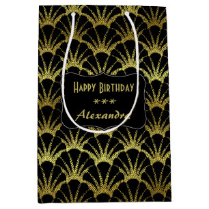 Black Gold Scallop Shells Classy Deco Scale Medium Gift Bag