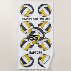black gold school club colours girly volleyballs  beach towel