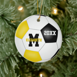 black gold school sports team colours soccer ceramic tree decoration