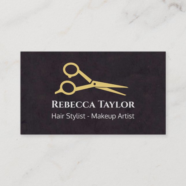 Black Gold Scissor Modern Hair Stylist - Makeup Business Card (Front)