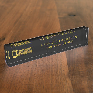 Black & Gold Screw Construction Industry Nameplate