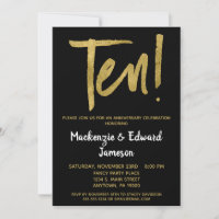 Black Gold Script 10th Anniversary Invitation