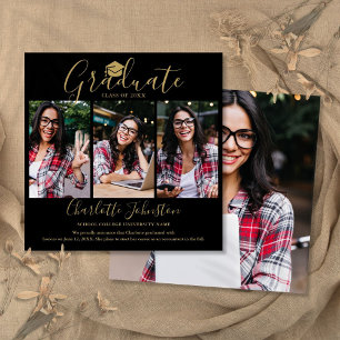 Black Gold Script 4 Photo Graduation Announcement