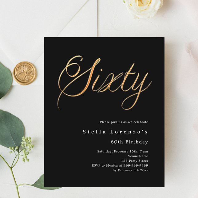 Black gold script budget 60th birthday invitation (Creator Uploaded)