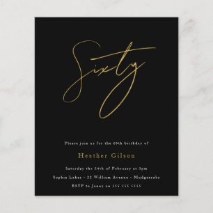 Black & Gold Script Budget 60th Birthday Invite