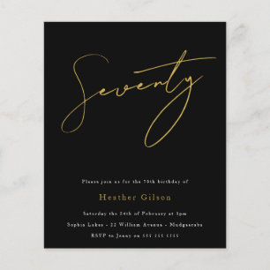 Black & Gold Script Budget 70th Birthday Invite