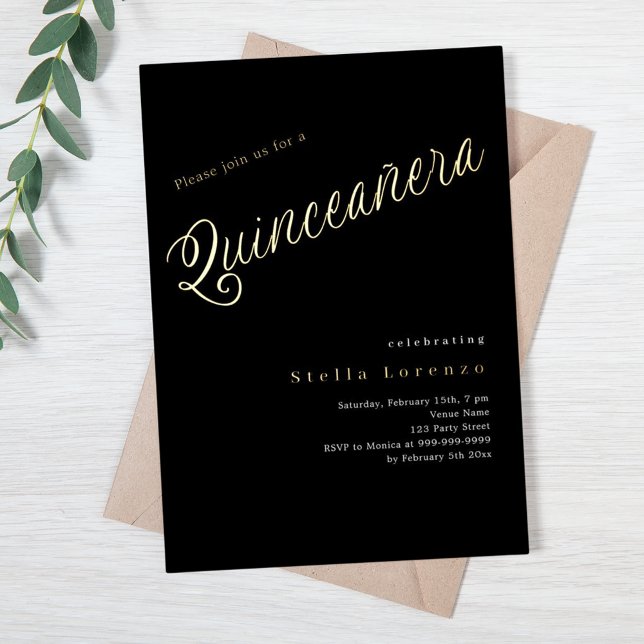 Black gold script elegant Quinceanera (Creator Uploaded)