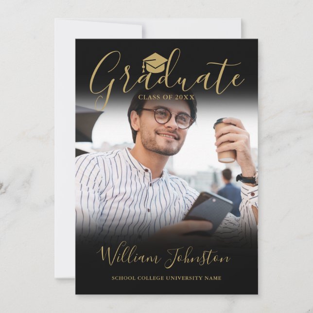 Black Gold Script Graduate Photo Graduation Party Invitation (Front)