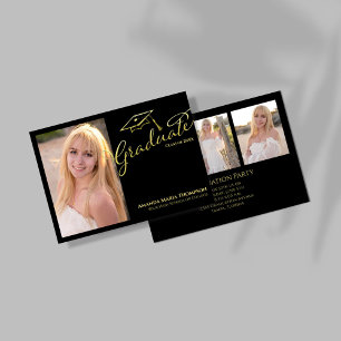 Black Gold Script Graduate Photo Party Invitation