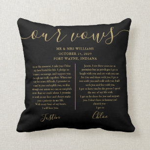 Black Gold Script His And Hers Photo Wedding Vows Cushion