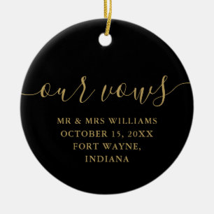 Black Gold Script His And Hers Wedding Vows Ceramic Tree Decoration