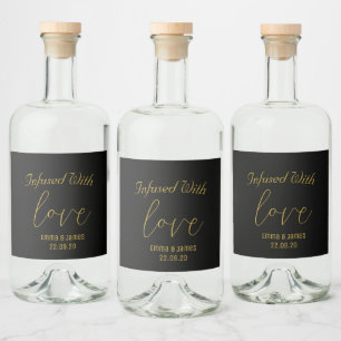 Black & Gold Script Infused with Love Monogram  Liquor Bottle Label