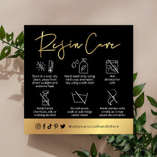 Black & Gold Script Logo Resin Product Care Guide Square Business Card