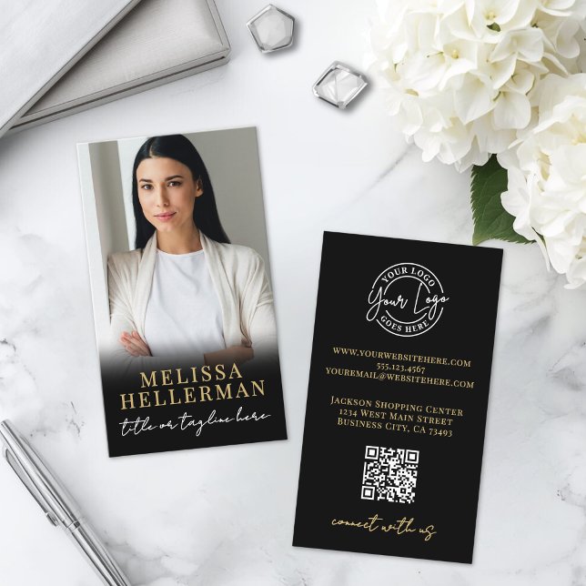 Black Gold Script Luxury Photo Business Card (Black Gold Script Luxury Photo Business Card)