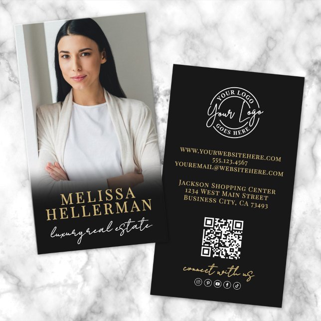 Black Gold Script Luxury Real Estate Photo Business Card (Black Gold Script Luxury Real Estate Photo Business Card)