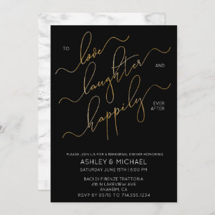Black Gold Script Marble Rehearsal Dinner Invite