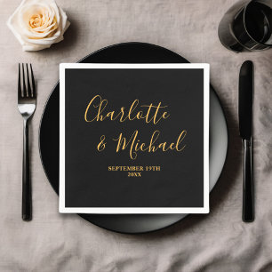 Black Gold Script Minimalist Wedding Napkin