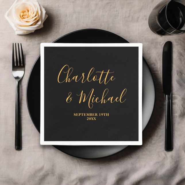 Black Gold Script Minimalist Wedding Napkin (Creator Uploaded)