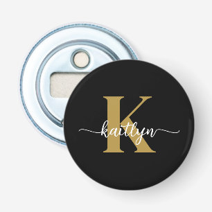 Black Gold Script Monogram Bottle Opener